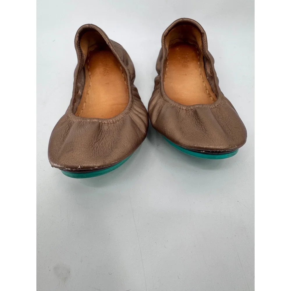 Tieks Ballet Flats Women Size 7 Bronze Metallic Leather Foldable Teal Sole